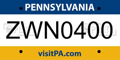 ZWN0400 Pennsylvania License Plate