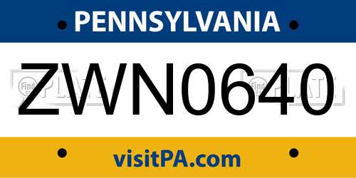 ZWN0640 Pennsylvania License Plate