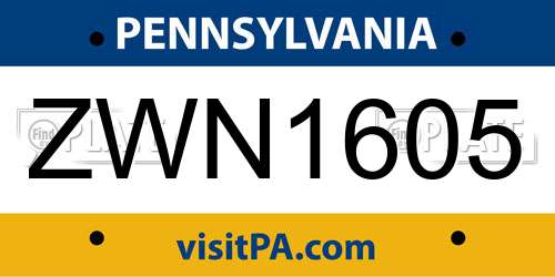 ZWN1605 Pennsylvania License Plate