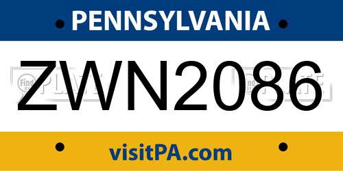 ZWN2086 Pennsylvania License Plate