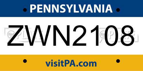 ZWN2108 Pennsylvania License Plate
