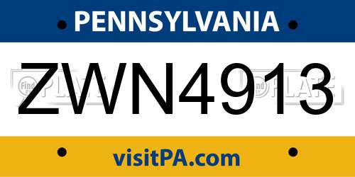 ZWN4913 Pennsylvania License Plate