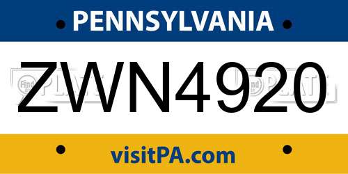 ZWN4920 Pennsylvania License Plate