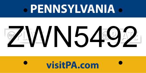 ZWN5492 Pennsylvania License Plate