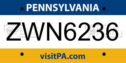 ZWN6236 Pennsylvania License Plate