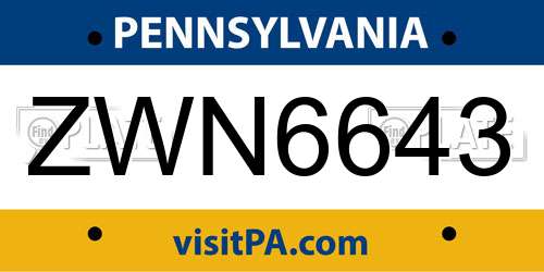 ZWN6643 Pennsylvania License Plate