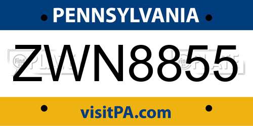 ZWN8855 Pennsylvania License Plate
