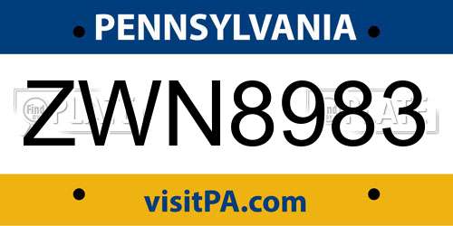 ZWN8983 Pennsylvania License Plate