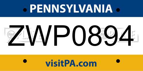 ZWP0894 Pennsylvania License Plate