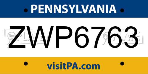 ZWP6763 Pennsylvania License Plate