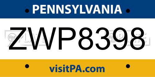 ZWP8398 Pennsylvania License Plate