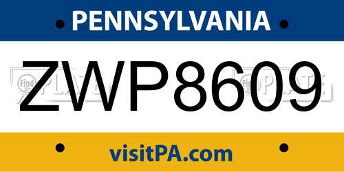 ZWP8609 Pennsylvania License Plate
