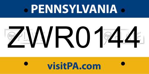 ZWR0144 Pennsylvania License Plate