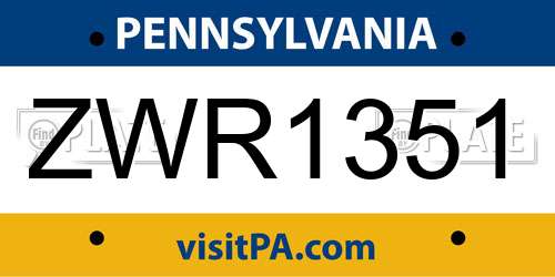 ZWR1351 Pennsylvania License Plate