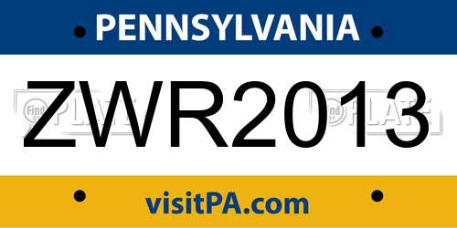 ZWR2013 Pennsylvania License Plate