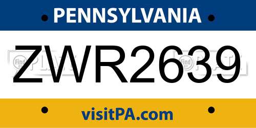 ZWR2639 Pennsylvania License Plate
