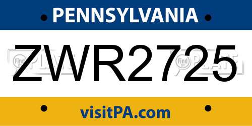 ZWR2725 Pennsylvania License Plate