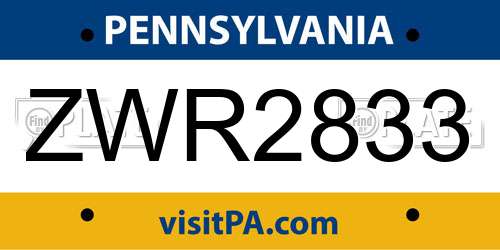 ZWR2833 Pennsylvania License Plate