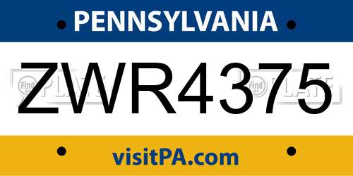 ZWR4375 Pennsylvania License Plate