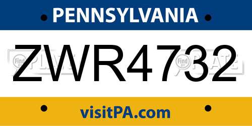 ZWR4732 Pennsylvania License Plate