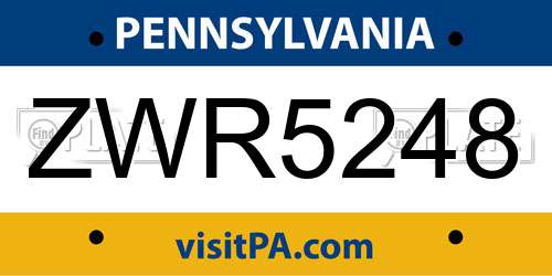 ZWR5248 Pennsylvania License Plate