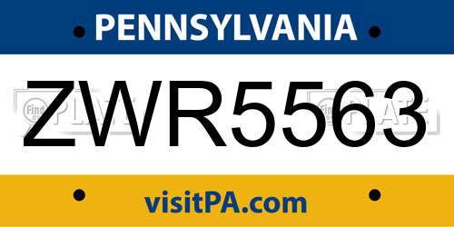ZWR5563 Pennsylvania License Plate