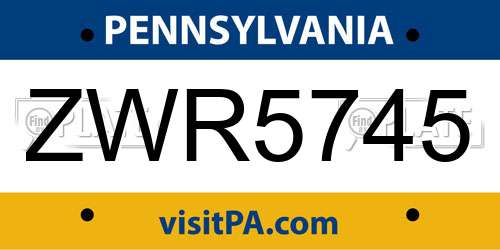 ZWR5745 Pennsylvania License Plate