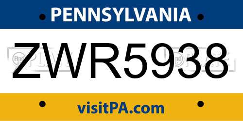 ZWR5938 Pennsylvania License Plate