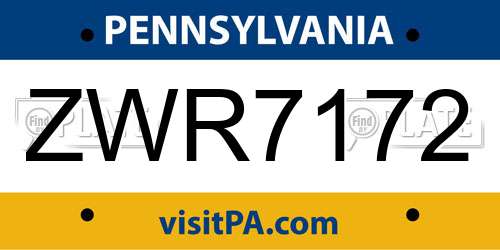 ZWR7172 Pennsylvania License Plate