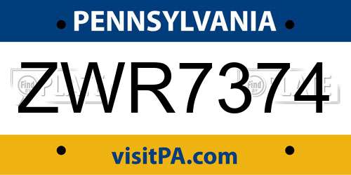 ZWR7374 Pennsylvania License Plate