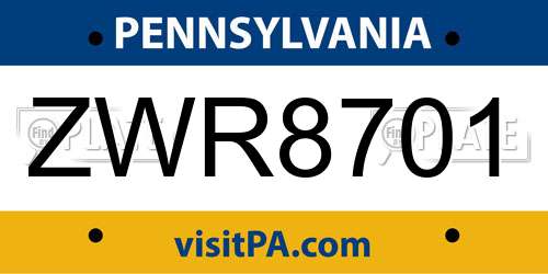 ZWR8701 Pennsylvania License Plate