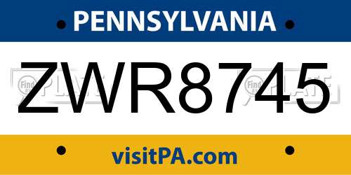 ZWR8745 Pennsylvania License Plate