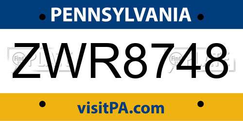 ZWR8748 Pennsylvania License Plate