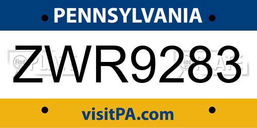 ZWR9283 Pennsylvania License Plate