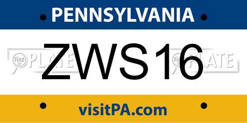 ZWS16 Pennsylvania License Plate