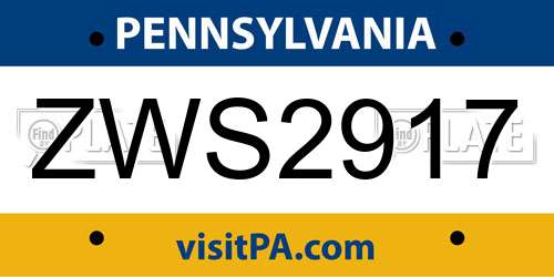 ZWS2917 Pennsylvania License Plate