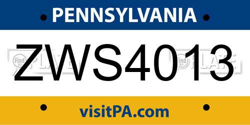 ZWS4013 Pennsylvania License Plate