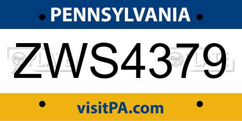 ZWS4379 Pennsylvania License Plate