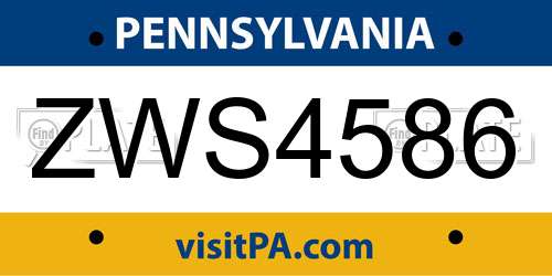 ZWS4586 Pennsylvania License Plate