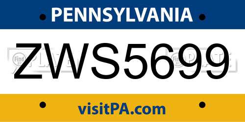ZWS5699 Pennsylvania License Plate