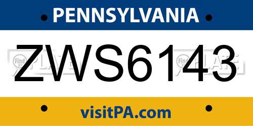 ZWS6143 Pennsylvania License Plate