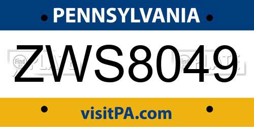 ZWS8049 Pennsylvania License Plate