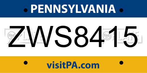 ZWS8415 Pennsylvania License Plate