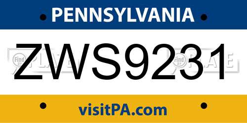 ZWS9231 Pennsylvania License Plate