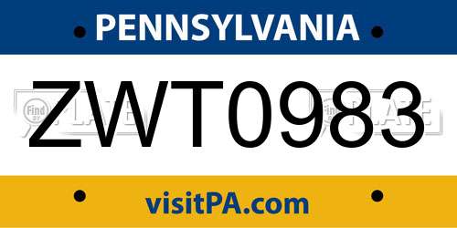 ZWT0983 Pennsylvania License Plate
