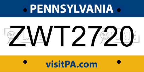ZWT2720 Pennsylvania License Plate