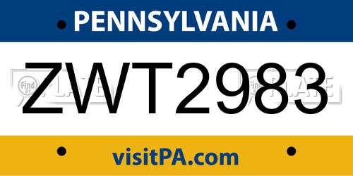 ZWT2983 Pennsylvania License Plate