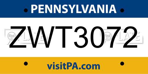 ZWT3072 Pennsylvania License Plate