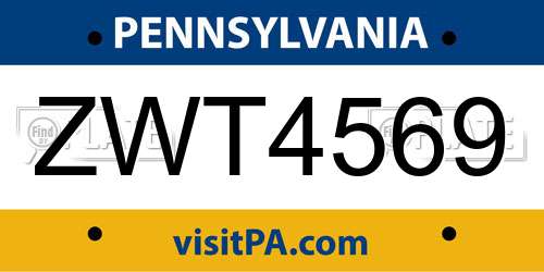 ZWT4569 Pennsylvania License Plate