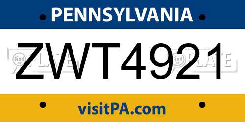 ZWT4921 Pennsylvania License Plate